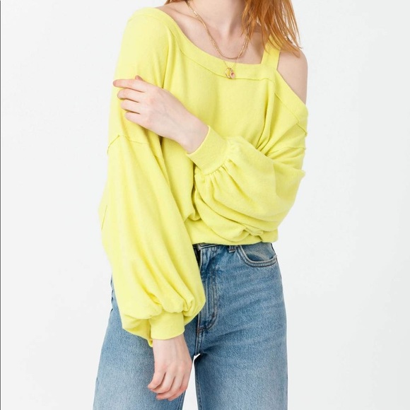Free People Yellow Cut Out Knit Top Size Small - Picture 2 of 6
